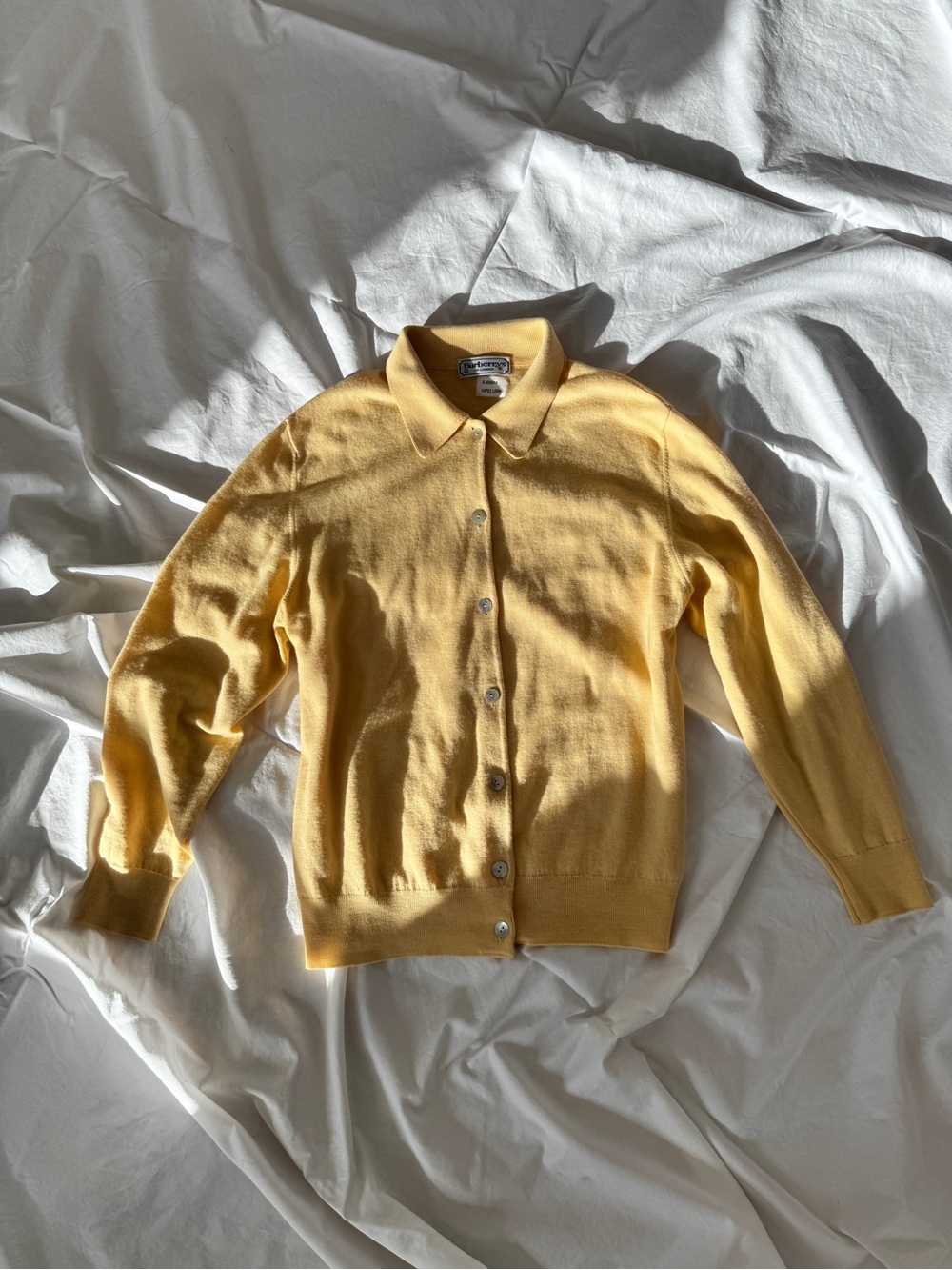 Burberry Pale Yellow Collared Button-Front Cardigan